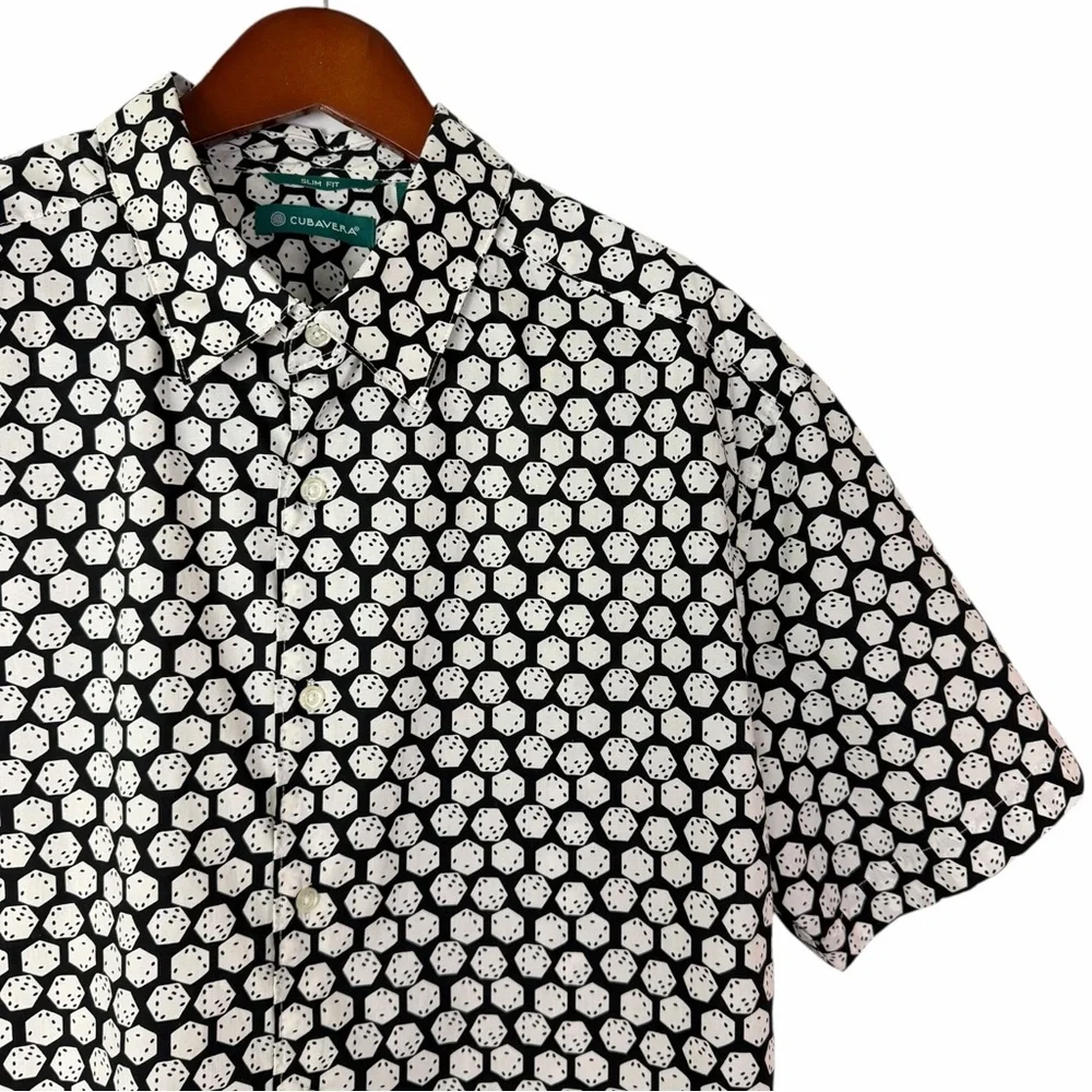 Cubavera Men's Slim Fit Dice Print Button Down Short Sleeve Shirt XL Gambler